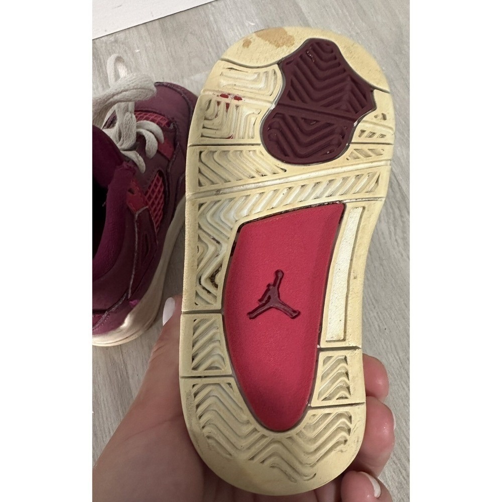 Kids Jordan 4 Retro Burgundy White Toddler Sneakers Shoes Size 7c - Picture 7 of 8